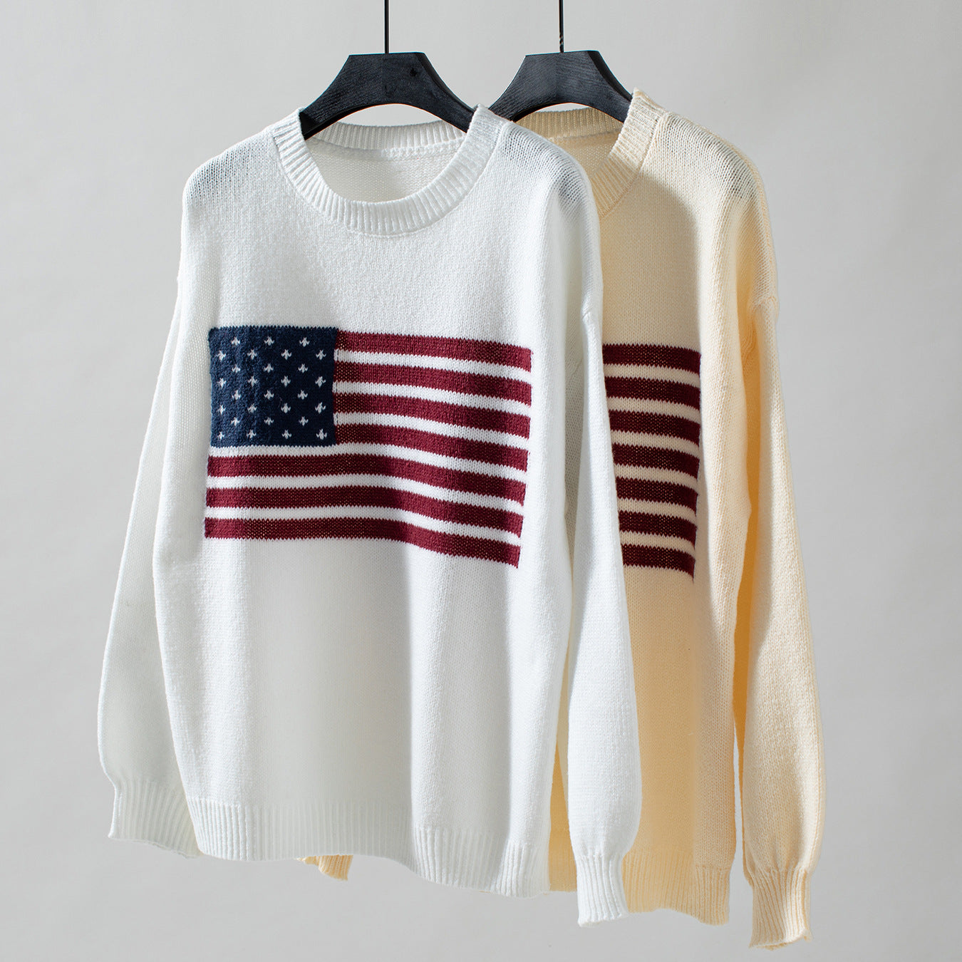 Women's Sweaters American Flag Pullovers Crew Neck Sweaters