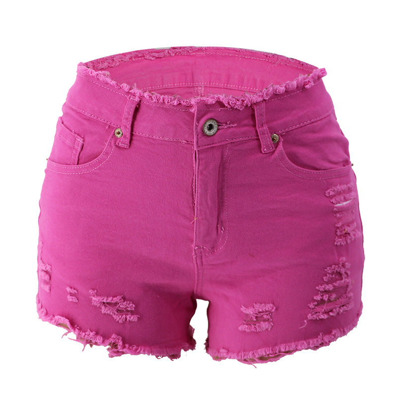 New spring and summer elastic ripped, zippered women's jeans