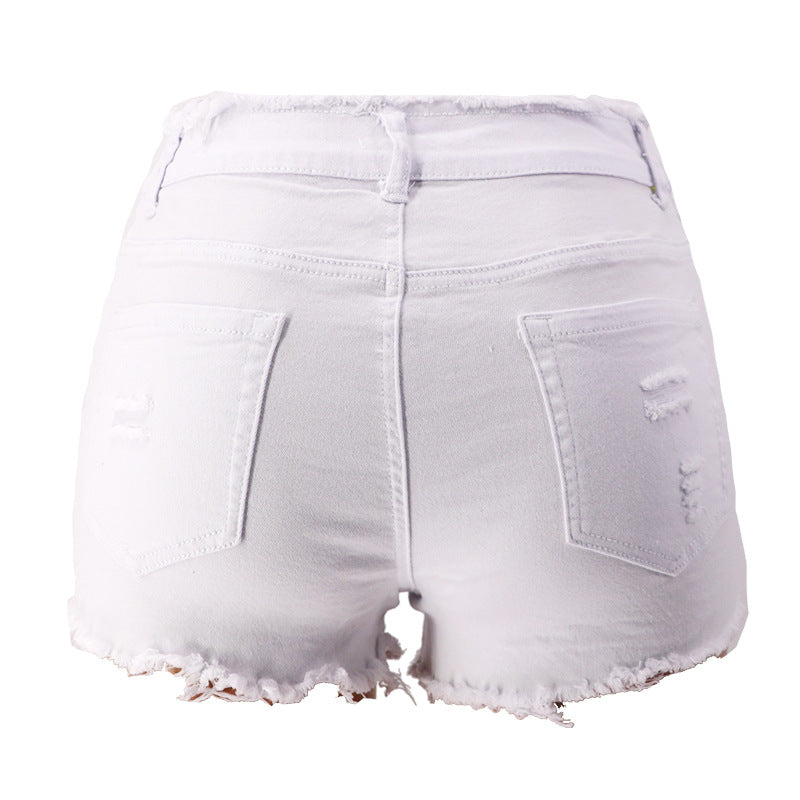 New spring and summer elastic ripped, zippered women's jeans