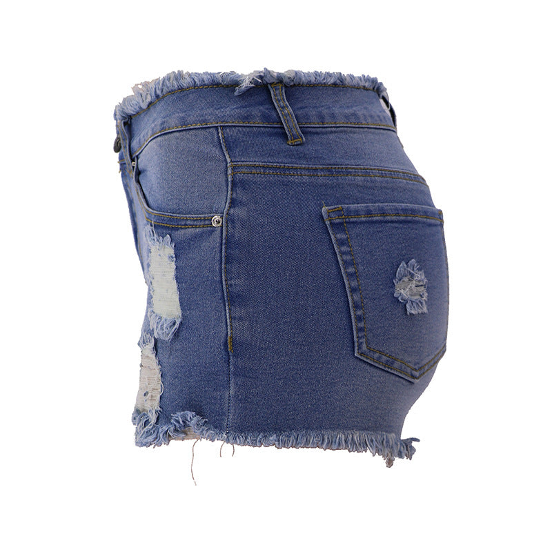 New spring and summer elastic ripped, zippered women's jeans