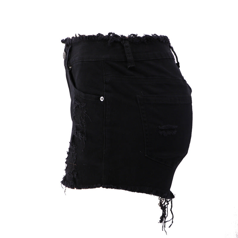 New spring and summer elastic ripped, zippered women's jeans