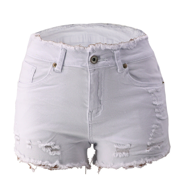 New spring and summer elastic ripped, zippered women's jeans