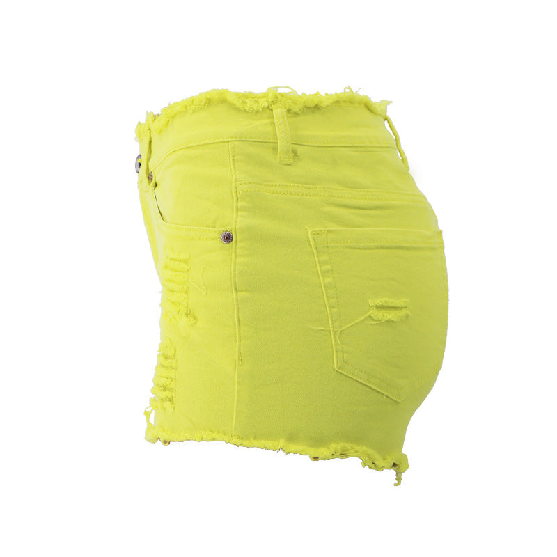 New spring and summer elastic ripped, zippered women's jeans