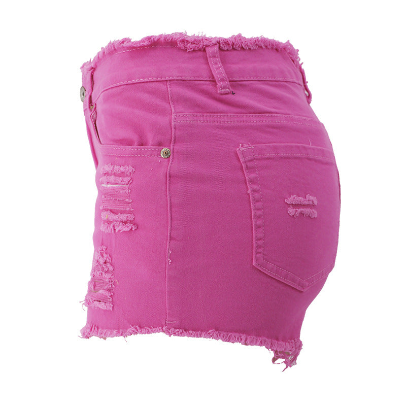 New spring and summer elastic ripped, zippered women's jeans