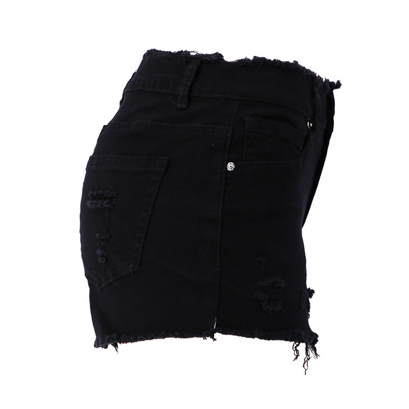 New spring and summer elastic ripped, zippered women's jeans