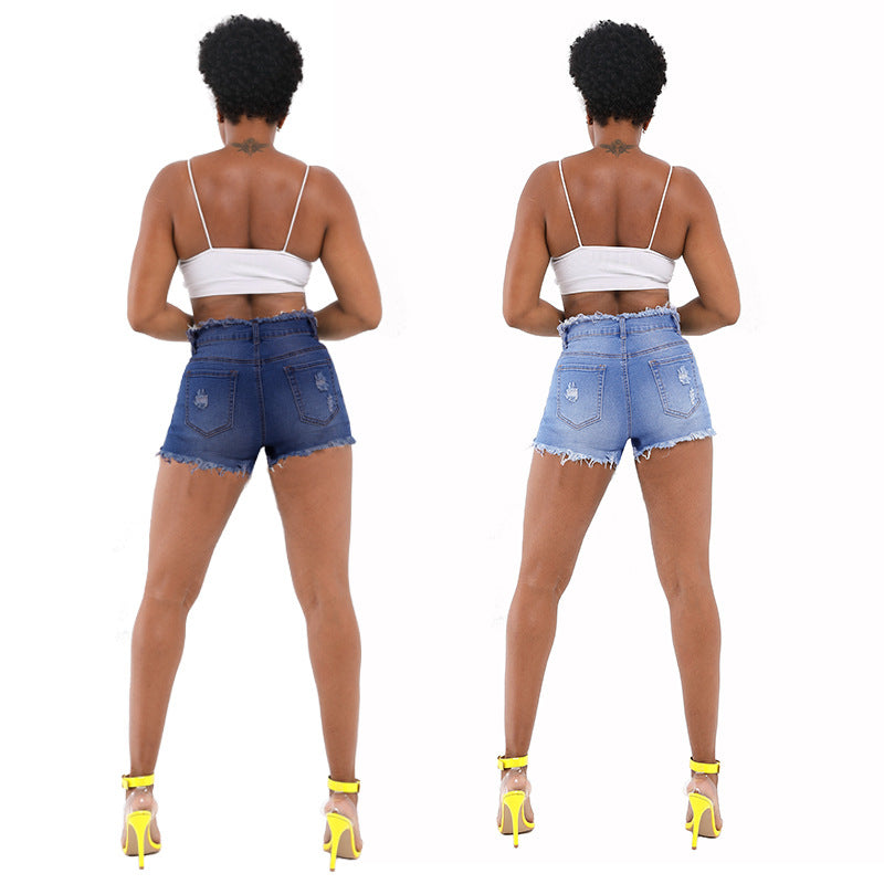 New spring and summer elastic ripped, zippered women's jeans
