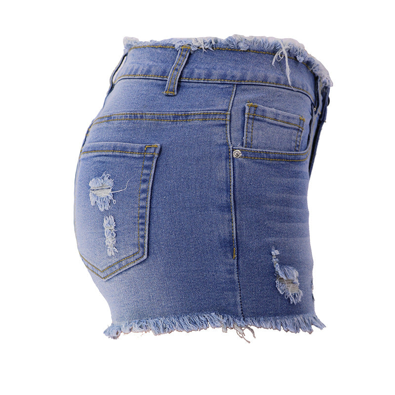New spring and summer elastic ripped, zippered women's jeans