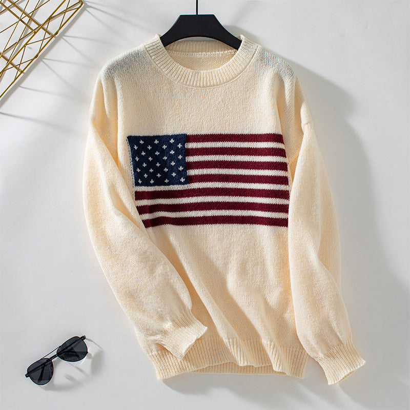 Women's Sweaters American Flag Pullovers Crew Neck Sweaters