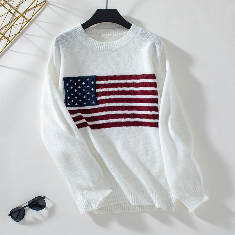 Women's Sweaters American Flag Pullovers Crew Neck Sweaters