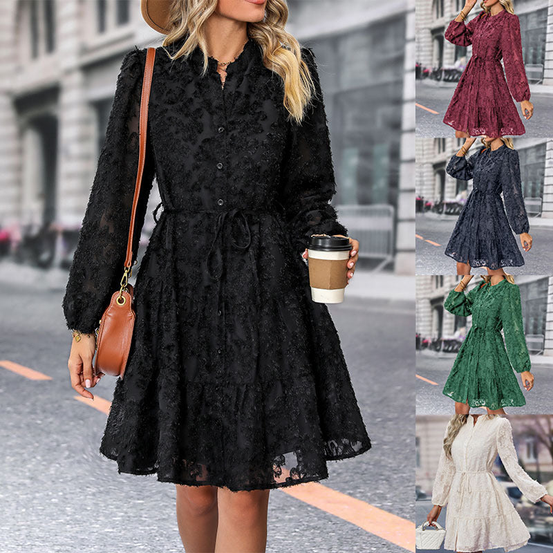 Date Party Spring Autumn Multicolor Style Lace Long Sleeve Dress