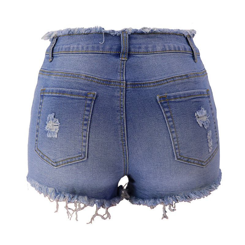 New spring and summer elastic ripped, zippered women's jeans