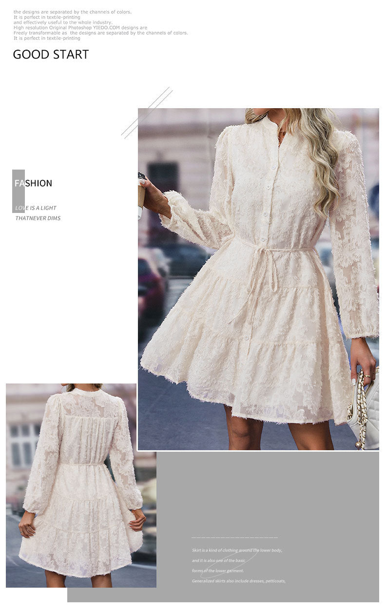 Date Party Spring Autumn Multicolor Style Lace Long Sleeve Dress