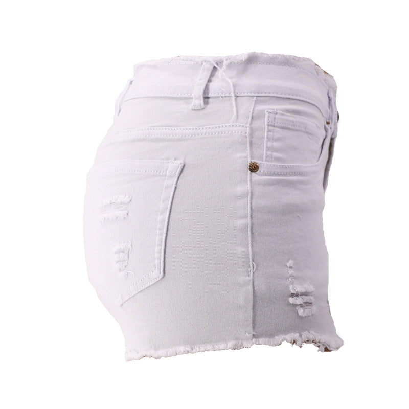 New spring and summer elastic ripped, zippered women's jeans