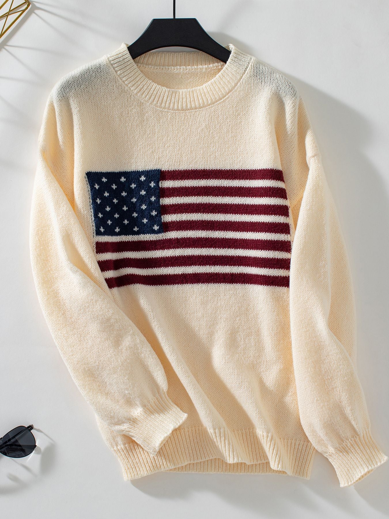 Women's Sweaters American Flag Pullovers Crew Neck Sweaters