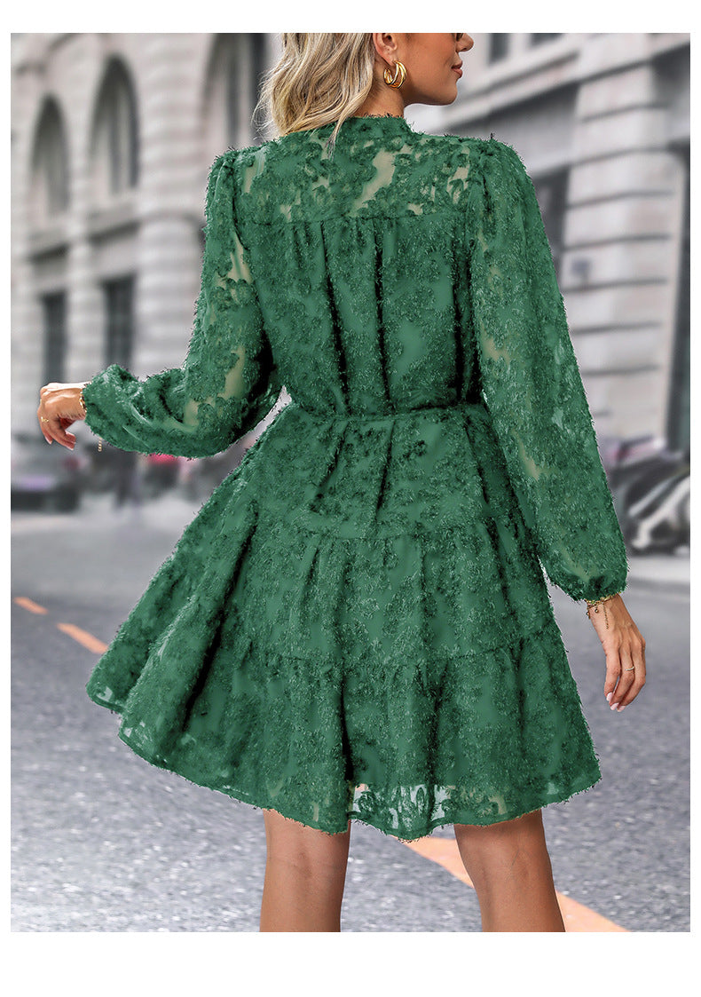 Date Party Spring Autumn Multicolor Style Lace Long Sleeve Dress