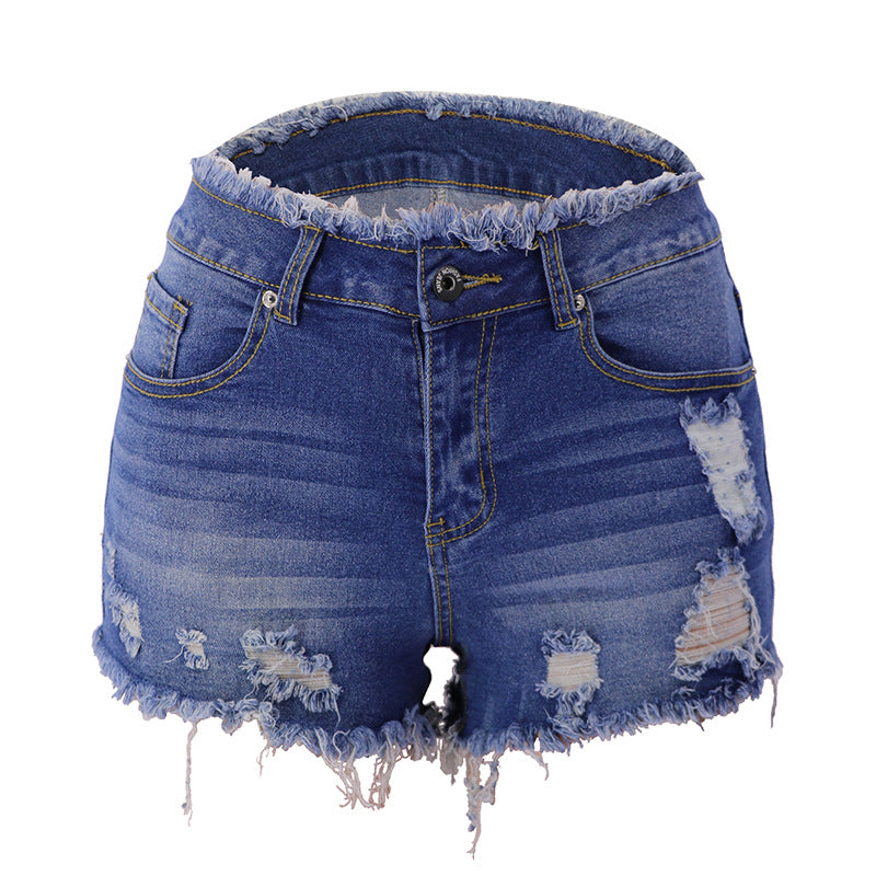 New spring and summer elastic ripped, zippered women's jeans