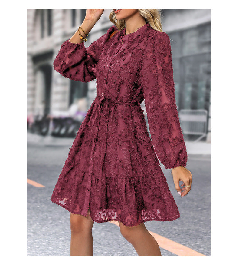 Date Party Spring Autumn Multicolor Style Lace Long Sleeve Dress