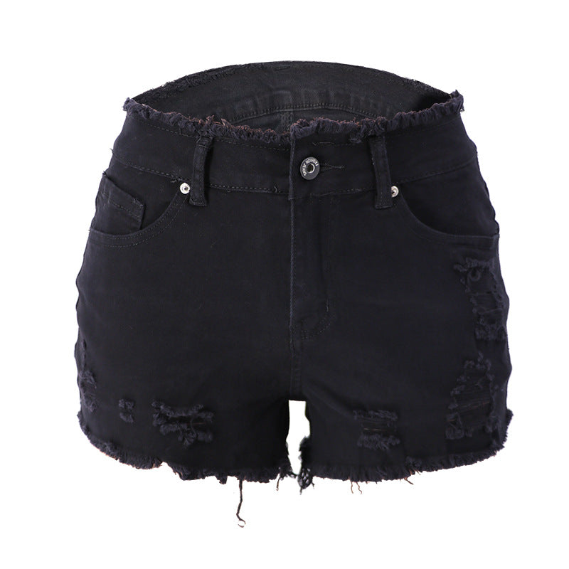 New spring and summer elastic ripped, zippered women's jeans