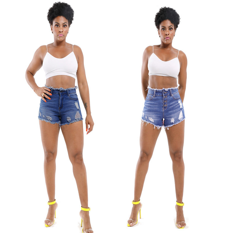 New spring and summer elastic ripped, zippered women's jeans
